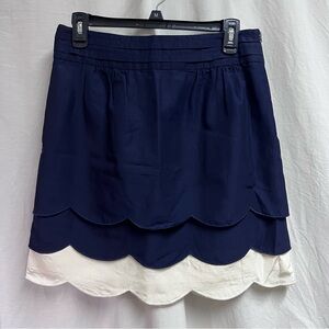 Anthropologie Floreat Navy and Cream Tiered Scalloped Hem Cloud Skirt 6
